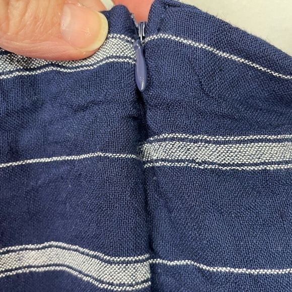 ALTAR'D State Cara Navy Striped Off Shoulder Ruffle Linen Blend Jump Suit, Small - Picture 8 of 9